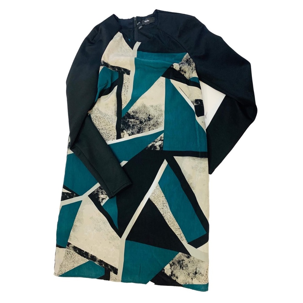 Long sleeve mix fabric mini dress